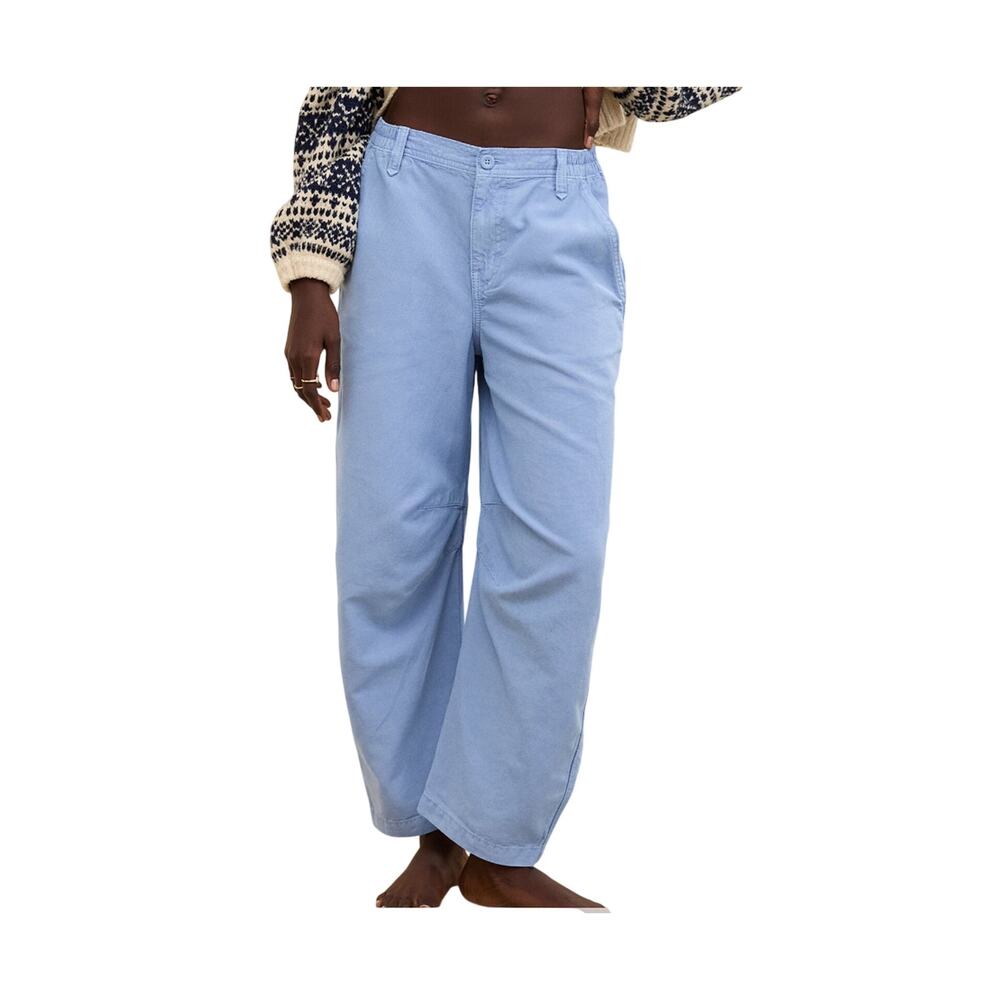 Aerie Pants Size M Barrel Leg Pants Light Blue Cotton Comfort Relaxed Fit NWT